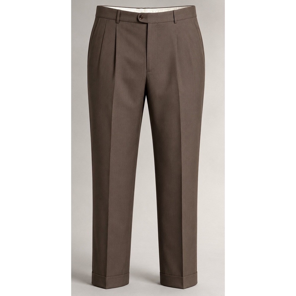 Zanella Mens Dress Pants 40 Wool Brown Pleated Cuffed Bennett Made Italy 41x28